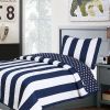 Reversible Navy White Stars Stripes 100-Percent Cotton Quilt Set
