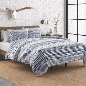 Scandinavian Style Chevron Reversible Cotton Quilt Set (Color: Blue/White, size: King)