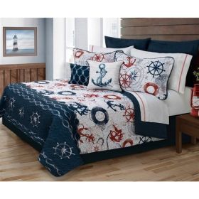 Modern Coastal Anchor Polyester Reversible Quilt Set (size: King)