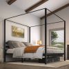 Modern Four Poster Metal Canopy Bed in Black Finish