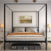 Modern Four Poster Metal Canopy Bed in Black Finish