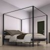 Modern Four Poster Metal Canopy Bed in Black Finish