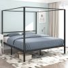Modern Four Poster Metal Canopy Bed in Black Finish