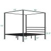Modern Four Poster Metal Canopy Bed in Black Finish