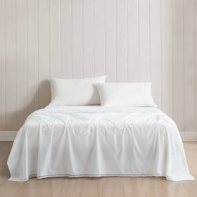 4 Piece 100-Percent Cotton Sheet Set in White with Lace Trim (size: King)
