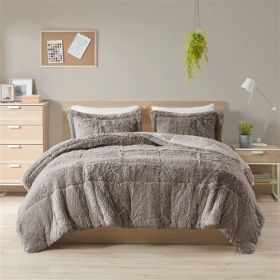 Soft Sherpa Faux Fur Comforter Set with Pillow Shams (Color: Grey, size: King/Cal King (3 Piece))