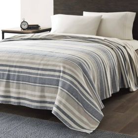Navy Blue Tan Cream Chevron Stripe Lightweight Cotton Blanket (size: King)