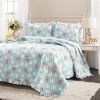 Vintage Rose Ruffle Edge Light Quilt Set in Blue White and Pink