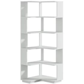 Multifunctional 6 Shelf Corner L-Shaped Bookcase Wood Finish (Color: Sliver Grey)