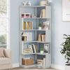 Multifunctional 6 Shelf Corner L-Shaped Bookcase Wood Finish