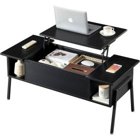 Modern Lift-Top Coffee Table Laptop Desk with Storage Shelf Wood Finish (Color: Black)