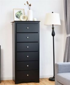 Modern 6 Drawer Tall Wood Dresser Chest (Color: Black)