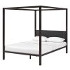 Queen size Metal Canopy Bed Frame with Grey Upholstered Headboard