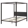 Queen size Metal Canopy Bed Frame with Grey Upholstered Headboard