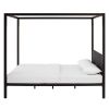 Queen size Metal Canopy Bed Frame with Grey Upholstered Headboard