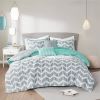 Reversible Comforter Set with Grey White Aqua Teal Chevron Pattern
