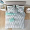 Reversible Comforter Set with Grey White Aqua Teal Chevron Pattern