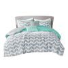 Reversible Comforter Set with Grey White Aqua Teal Chevron Pattern