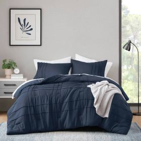 Microfiber Pleated Bohemian style Pre-Washed Comforter Set in Navy (size: Full/Queen)