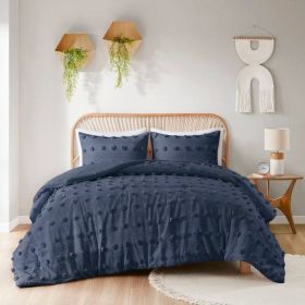 Pompom Microfiber Hypoallergenic Comforter Set (Color: Navy, size: King/Cal King)