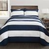 Navy White Stripe Cotton Lightweight Quilt Set
