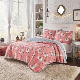 Reversible Floral Llama 100-Percent Cotton Quilt Set (size: Full/Queen)