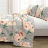 Polyester Black White Striped Rose Floral Quilt Set