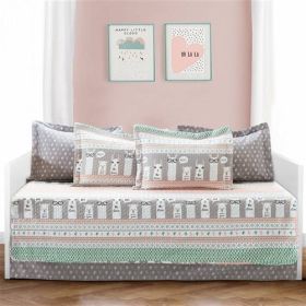 Llama Cactus Southwest 6 Piece Lightweight Daybed Cover Set (Color: Pink Turquoise Grey White)