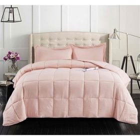 Queen Size 3 Piece Microfiber Reversible Comforter Set (Color: Pink)