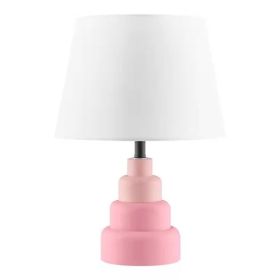Small Desk Light Table Lamp with White Fabric Shade for Bedside Nightstand (Color: Pink)