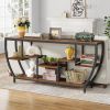 Industrial Modern 70-inch Long Narrow Console Sofa Table Wood Shelves