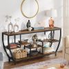 Industrial Modern 70-inch Long Narrow Console Sofa Table Wood Shelves