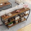 Industrial Modern 70-inch Long Narrow Console Sofa Table Wood Shelves