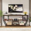 Industrial Modern 70-inch Long Narrow Console Sofa Table Wood Shelves
