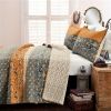 Orange Grey Floral Birds Reversible 3 Piece Quilt Set