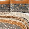 Orange Grey Floral Birds Reversible 3 Piece Quilt Set