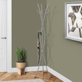 74-inch Freestanding Metal Coat Rack Entryway Hall Tree Umbrella Stand (Color: Silver)