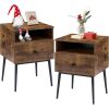 Set of 2 - Mid Century Modern Side Table Nightstand Wood Finish