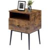Set of 2 - Mid Century Modern Side Table Nightstand Wood Finish