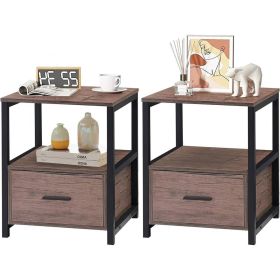 Set of 2 - Modern Wood Side End Table Nightstand with Storage Drawer (Color: Metal)