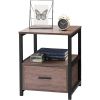 Set of 2 - Modern Wood Side End Table Nightstand with Storage Drawer