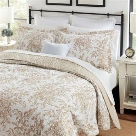3 Piece Bed-in-a-Bag Bohemian Floral Cotton Quilt Set (Color: Tan/Beige, size: Full/Queen)