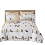 Floral Birds On Wire Lightweight 7 Piece Quilt Set (Color: Yellow Brown Grey, size: King)