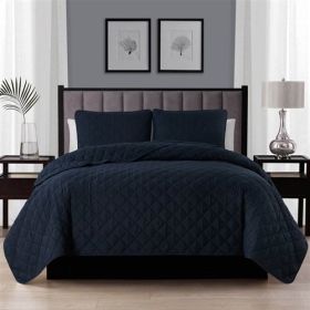 Polyester Microfiber Reversible Diamond Quilt Set (Color: Navy Blue, size: Twin/Twin Xl (2 Piece))
