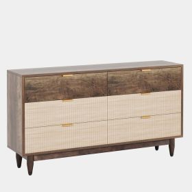 Retro Mid-Century Modern 6 Drawer Dresser Chest of Drawers (Color: Vintage Brown)