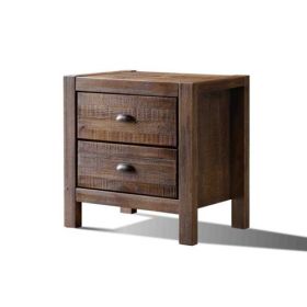 Farmhouse Style Solid Pine Wood 2-Drawer Nightstand Bedside Table (Color: Walnut)