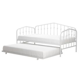 Twin size Modern Industrial Metal Daybed with Trundle Bed Frame (Color: White)