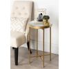 Gold Finish Metal Round End Table Nightstand with  Removable Tray Top