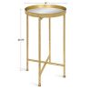 Gold Finish Metal Round End Table Nightstand with  Removable Tray Top