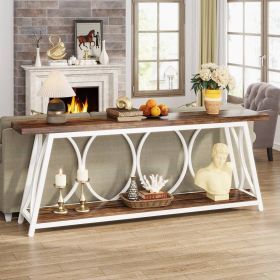 Industrial 70-inch Wood Top Console Sofa Table with Heavy Duty Metal Frame (Color: Brown, White)